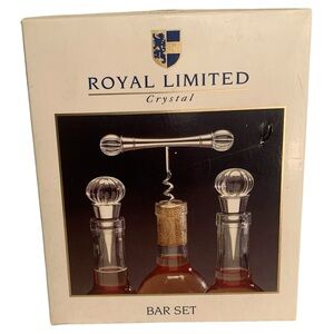 Royal Limited Crystal Bar Set Corkscrew Bottle Opener & Two Bottle Stoppers